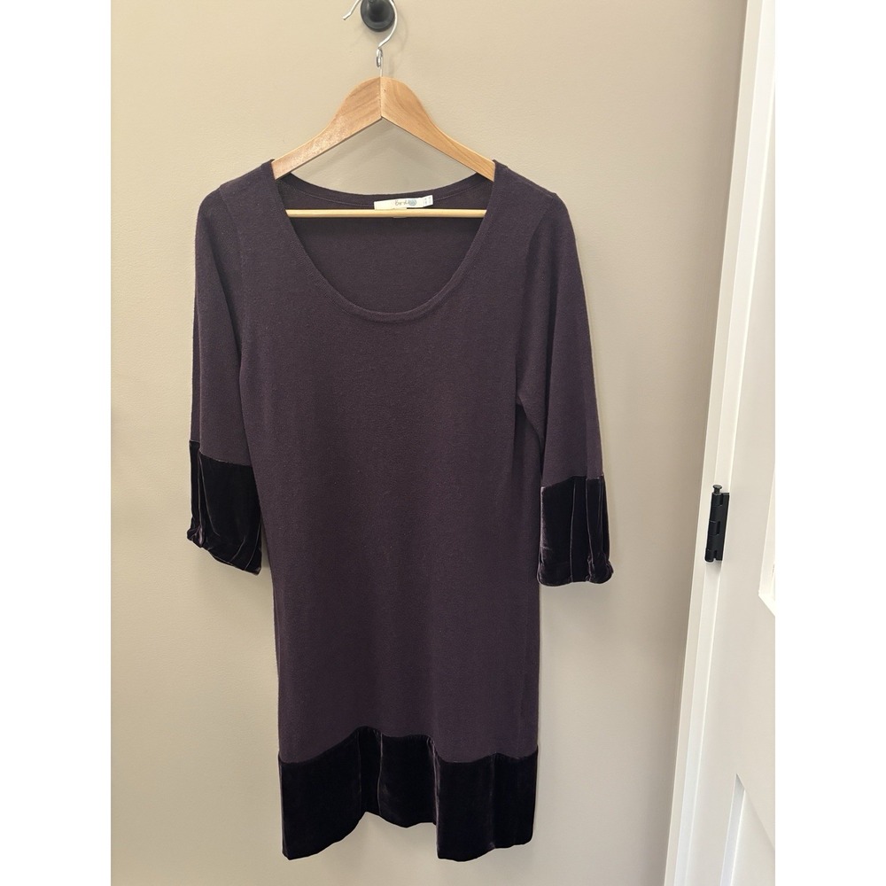Boden Purple Cashmere Blend Dress Size10 Velvet Trim Minimalist Career